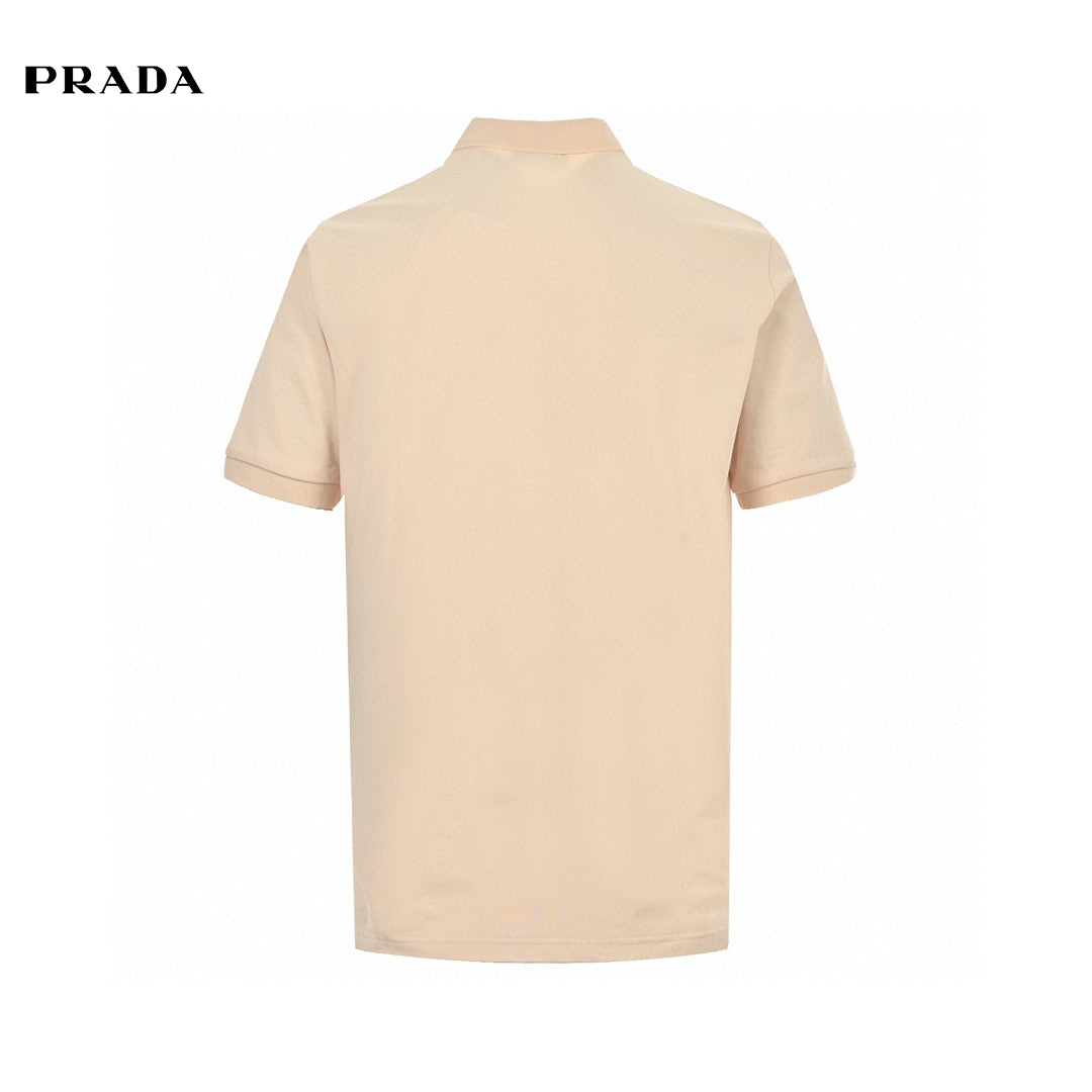 Pra*a logo patch beige polo shirt