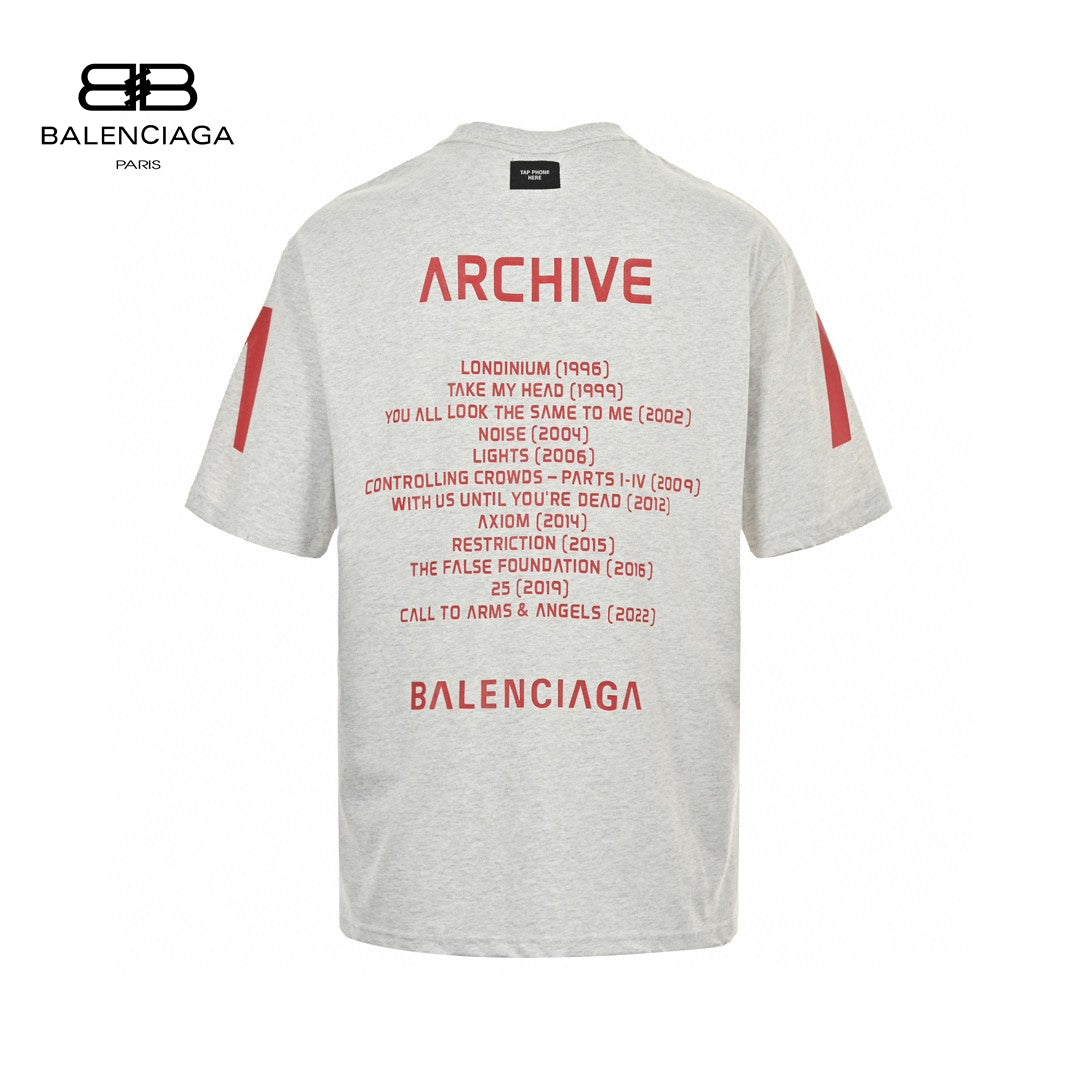 Ba*len*cia*ga red logo graphic t-shirt (gray)