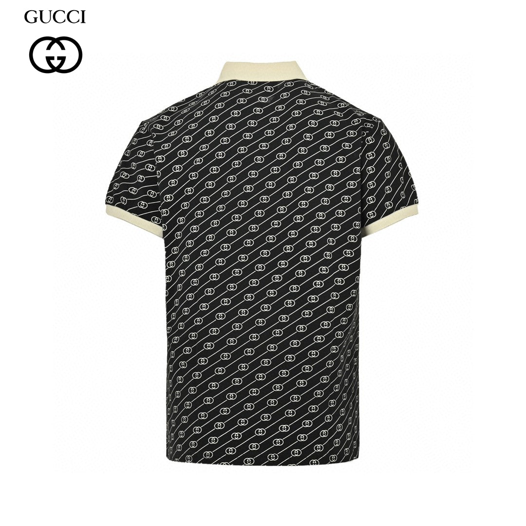 G*u*i black and beige patterned polo shirt