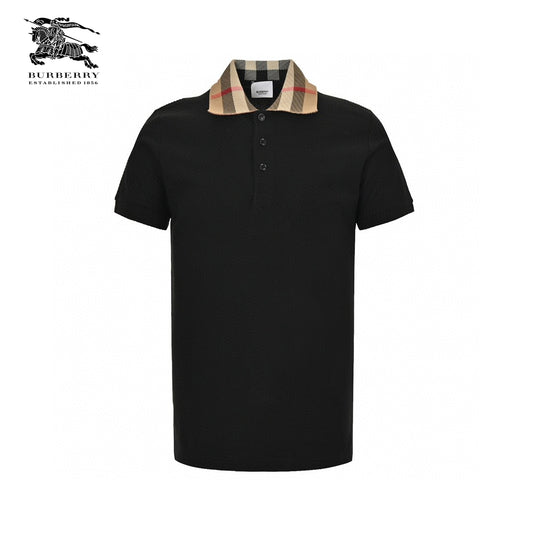 Burberry Polo Shirt with Check Collar (Black) Primereps