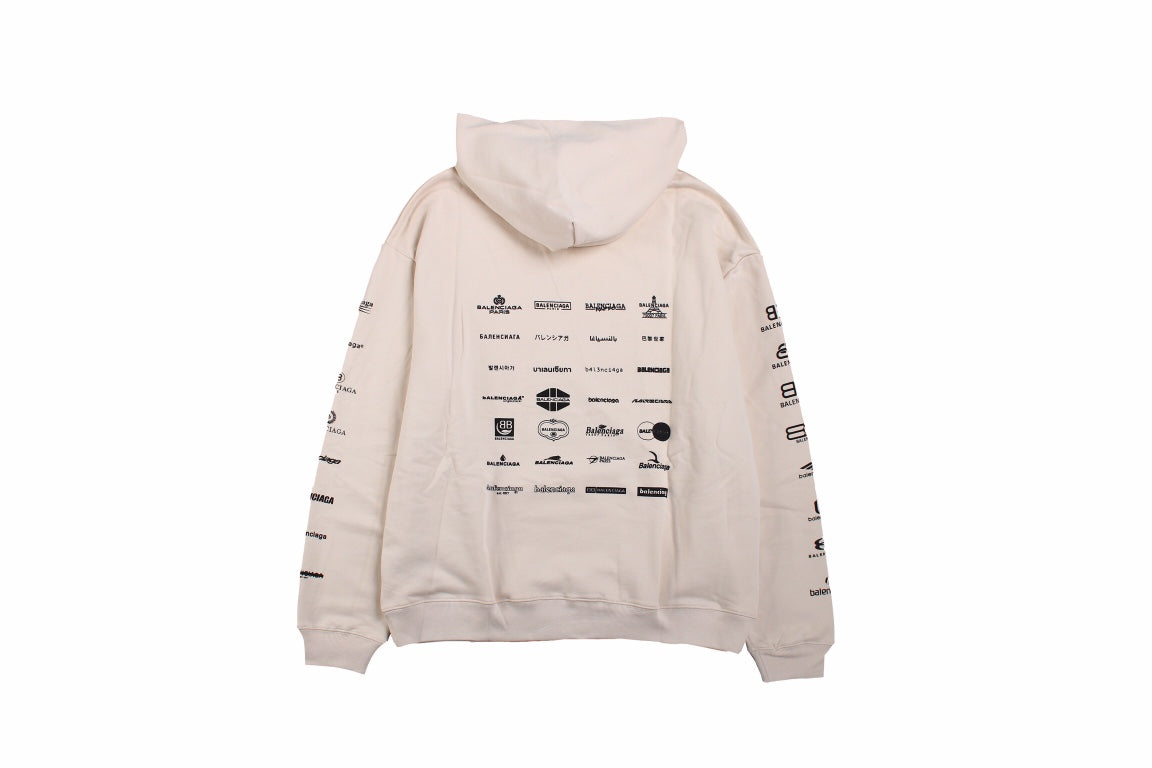 Ba*len*cia*ga beige multilogo hoodie