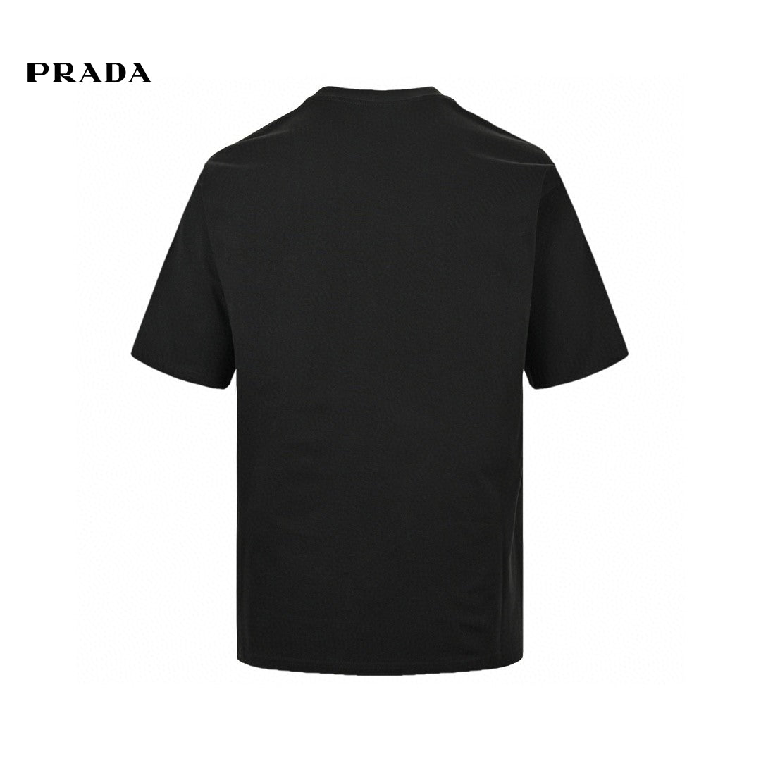 Pra*a black t-shirt with geometric pocket design