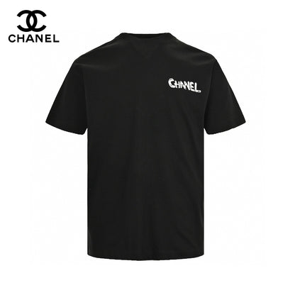 Chanel Pink Splash Logo Black T-Shirt