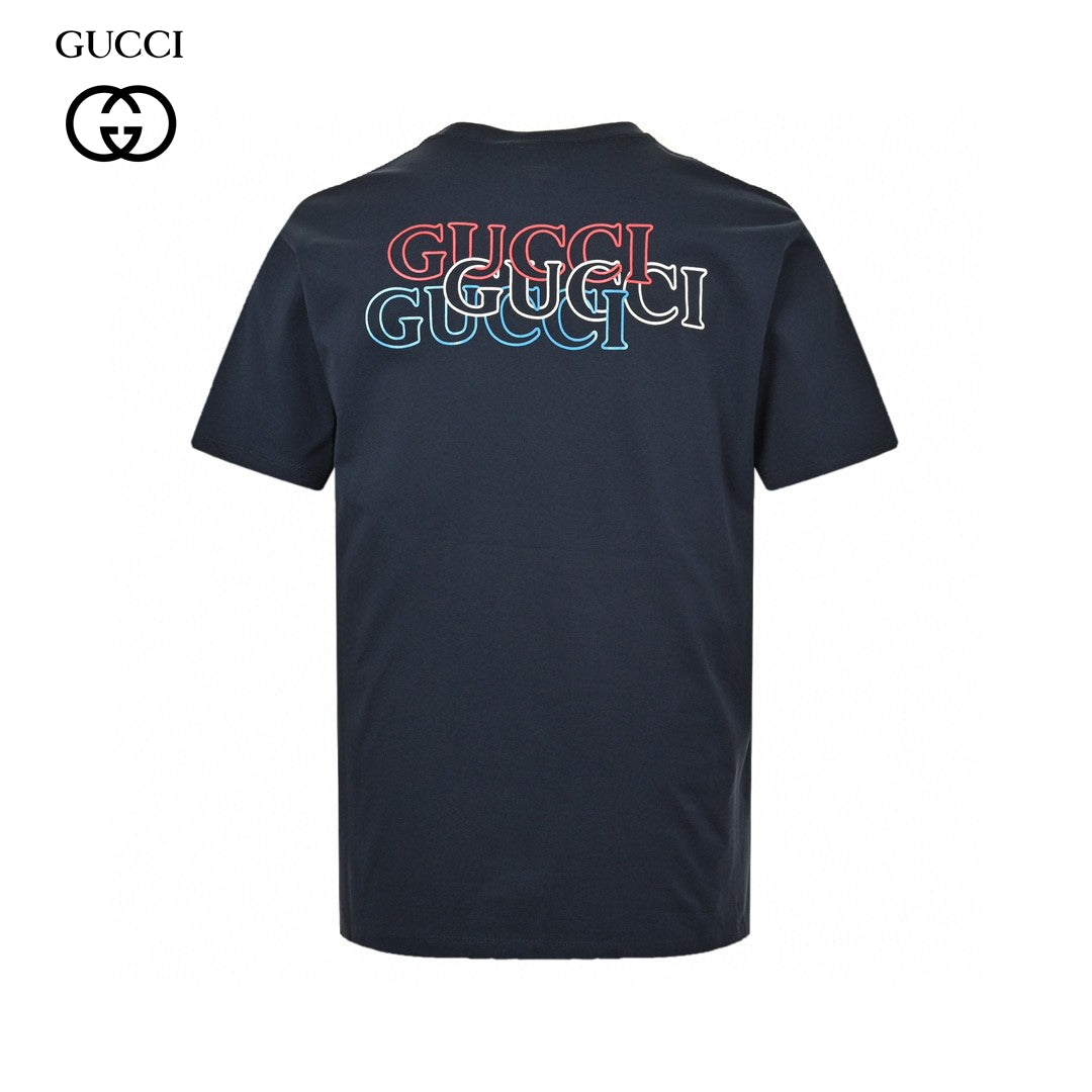 G*u*i navy blue t-shirt with vertical logo patch