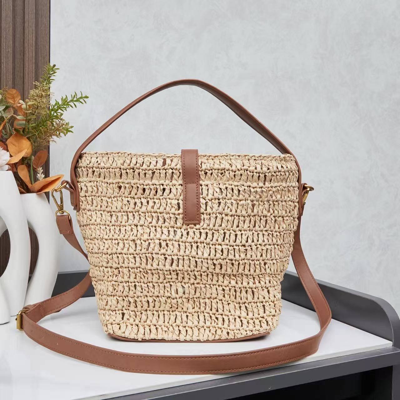 Saint Laurent Raffia Bucket Bag