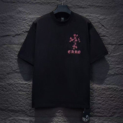 CHROME HEARTS T-SHIRT IN BLACK/PINK: GOTHIC ROMANTICISM