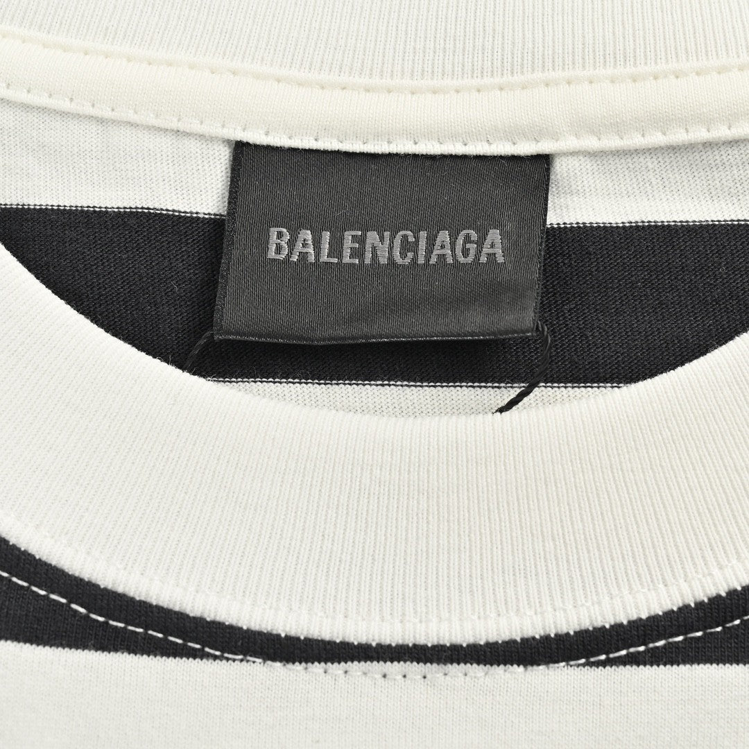 Balenciaga Black and White Striped T-Shirt