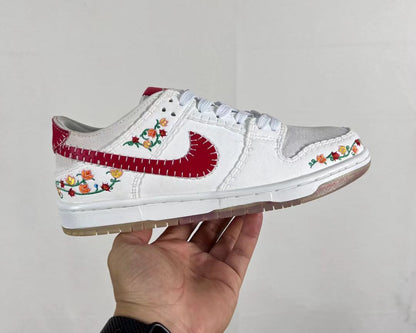 Nike Dunk Low “Big Red Flower” – Embroidered Statement