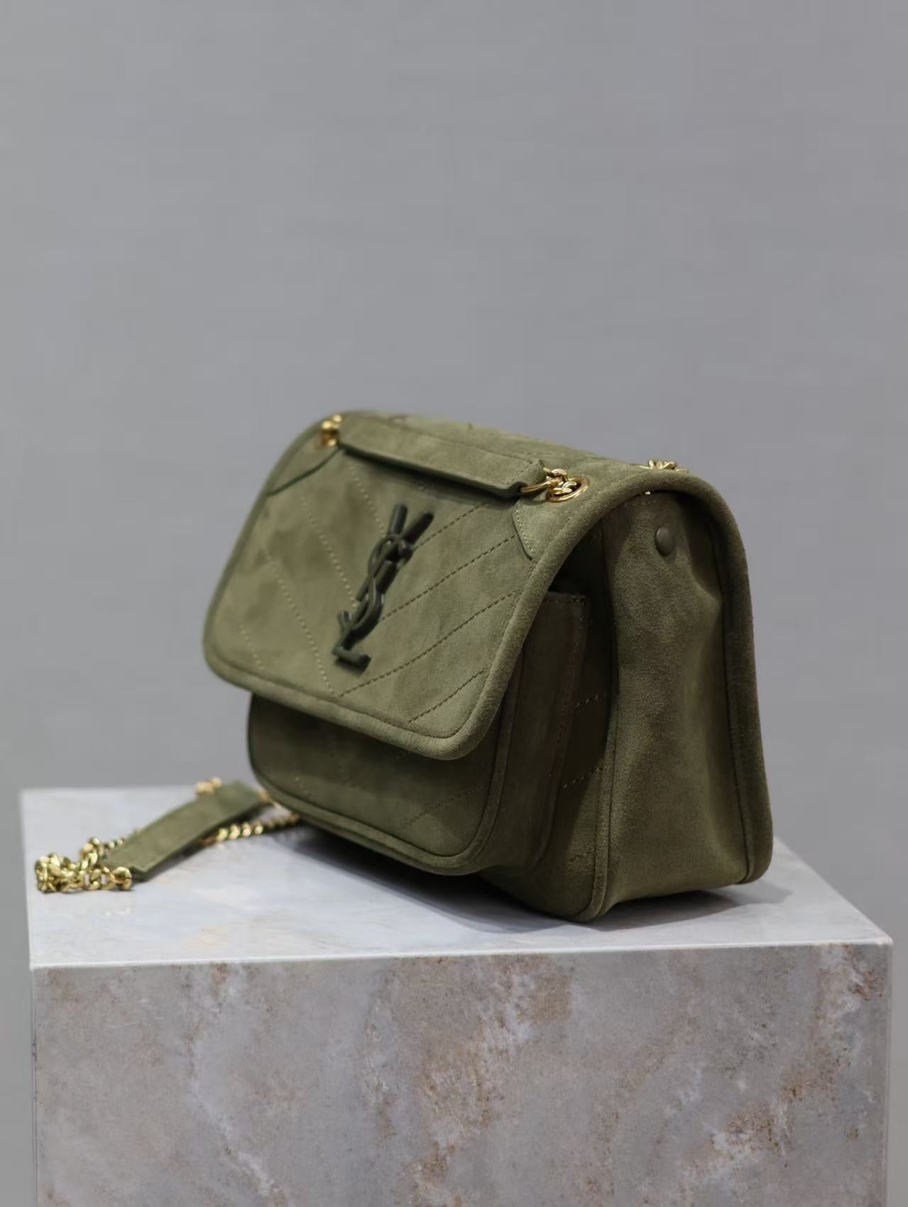 Saint Laurent Army Green Grain de Poudre Bag