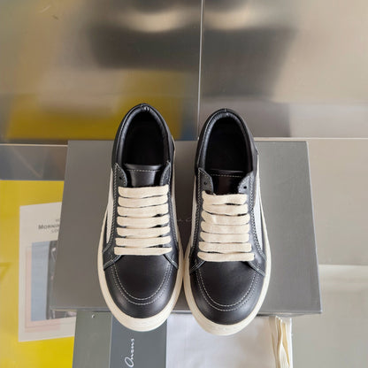 Rick Owens Black Leather and Suede Low-Top Sneakers