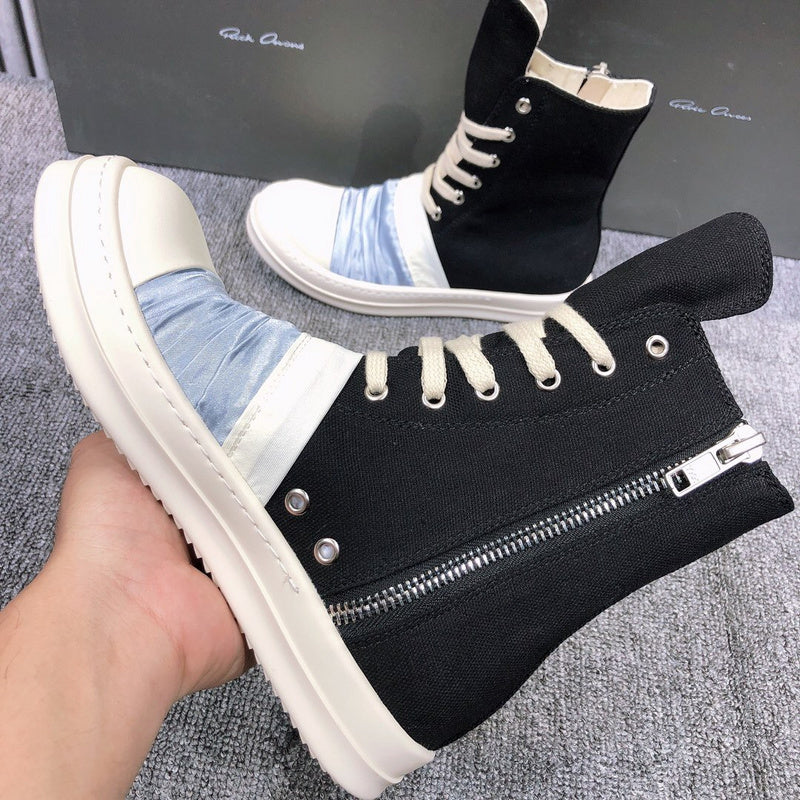 Rick Owens Black Canvas Boots with Ruched Fabric