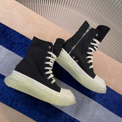 Rick Owens High-Top Canvas Boots - Black with Translucent Sole