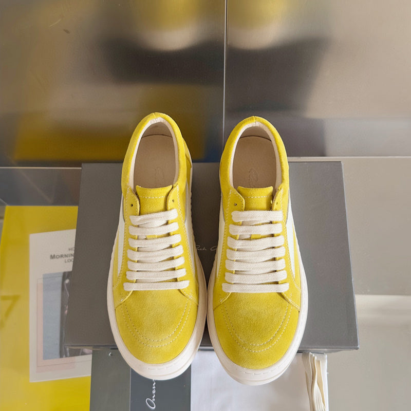 Rick Owens Yellow Suede Low-Top Sneakers