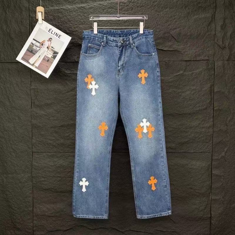 Chrome Hearts Denim Jeans in White, Orange, and Blue