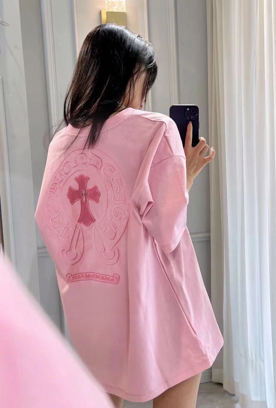 Chrome Hearts Pink T-shirt with Cross Patches