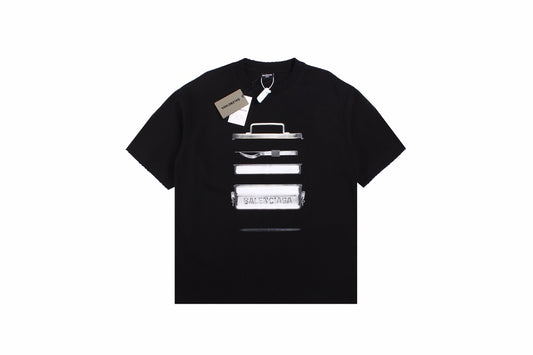 Balenciaga Black T-shirt with Metallic Print Design