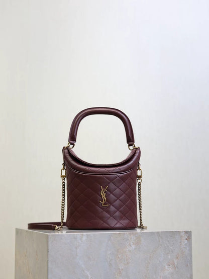 Saint Laurent Burgundy Flap Bucket Bag