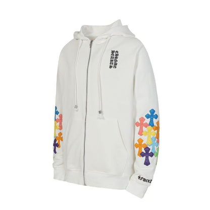 CHROME HEARTS Multicolor Cross Patch Zip-Up Hoodie - White