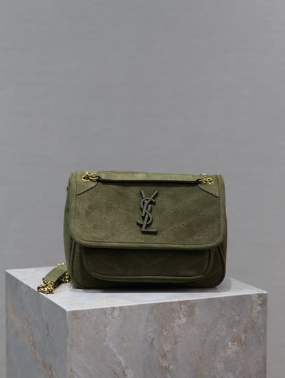Saint Laurent Army Green Grain de Poudre Bag