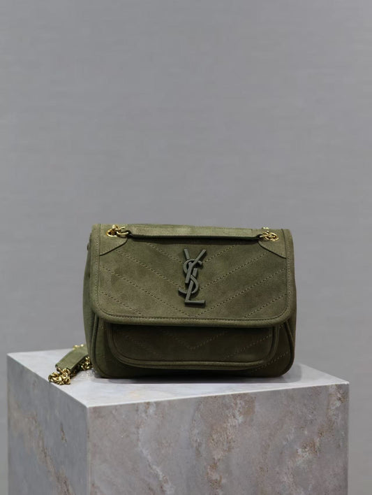 Saint Laurent Army Green Grain de Poudre Bag