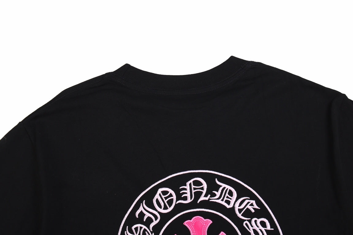 Chrome Hearts Black T-shirt with Pink Graphic Back