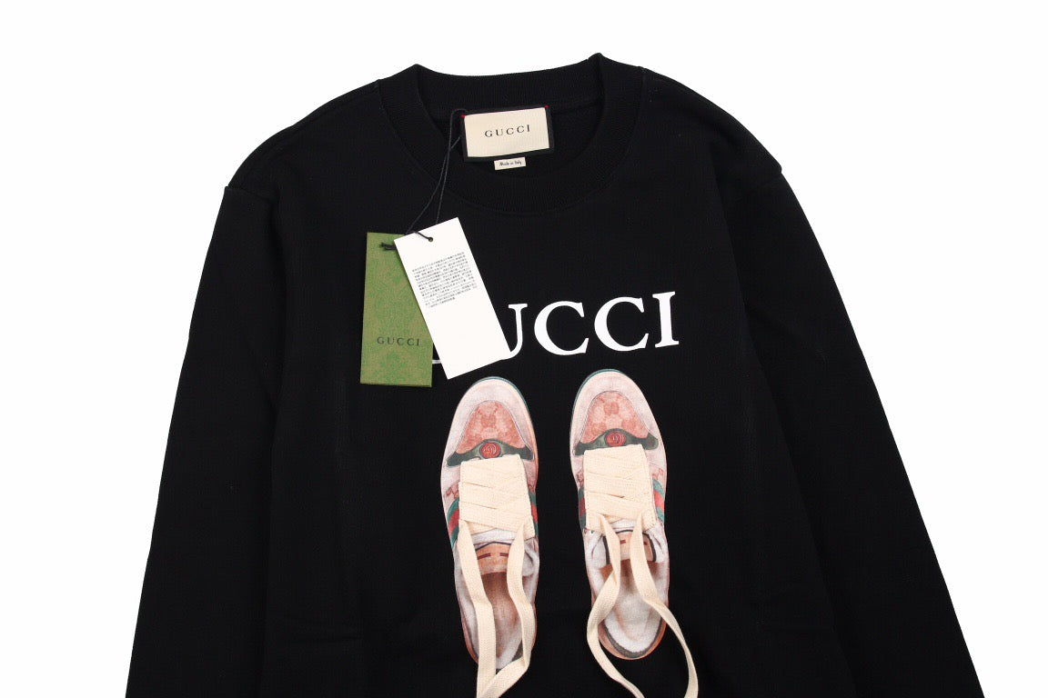 G*u*i black sweatshirt with ballet slippers print