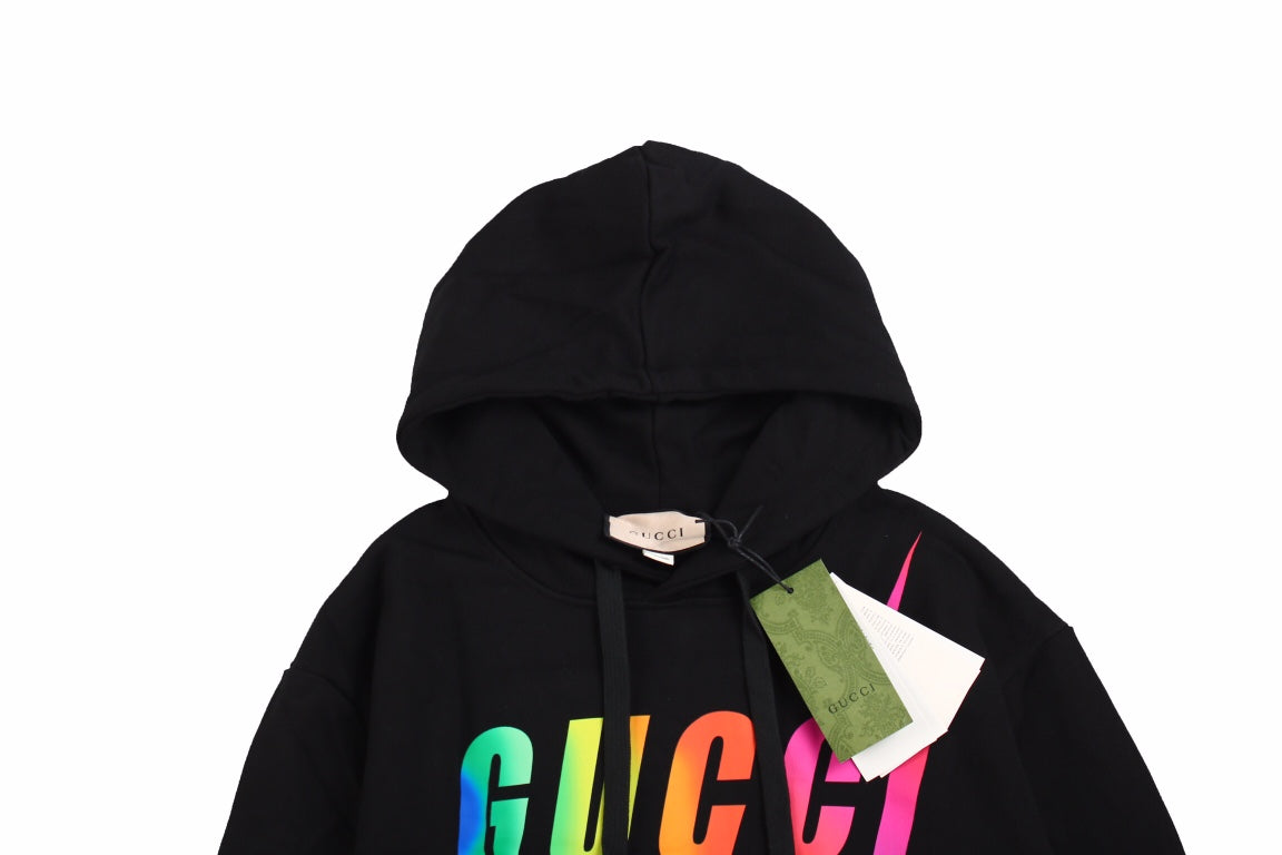 Gucci black rainbow hoodie hotsell