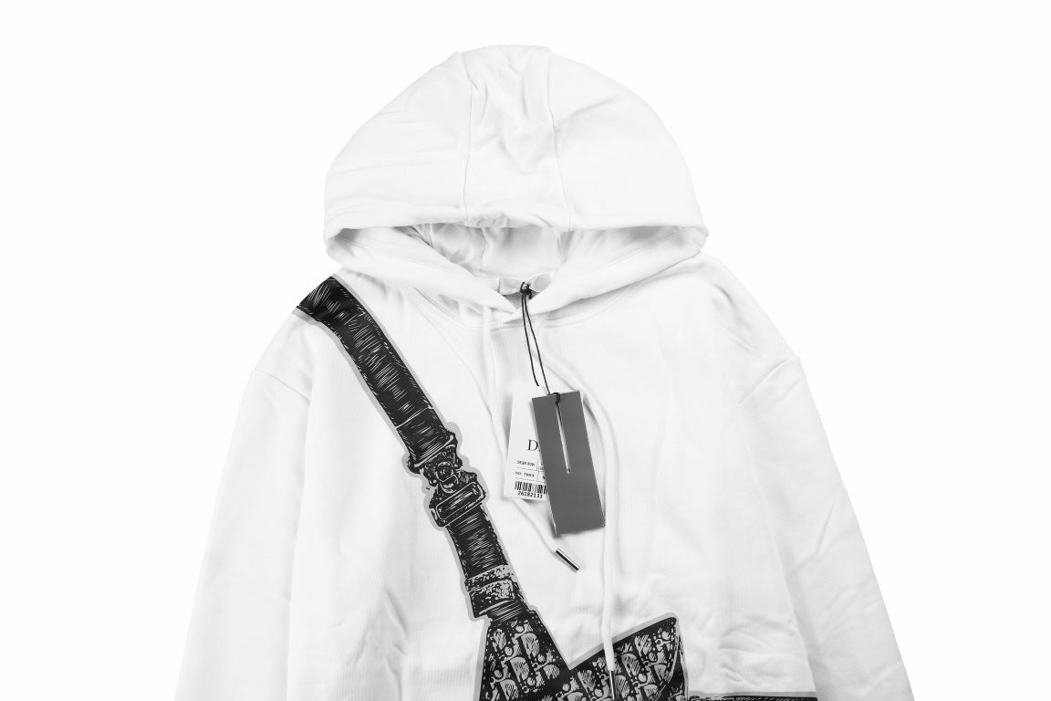 Dior White Hoodie with Bag Design