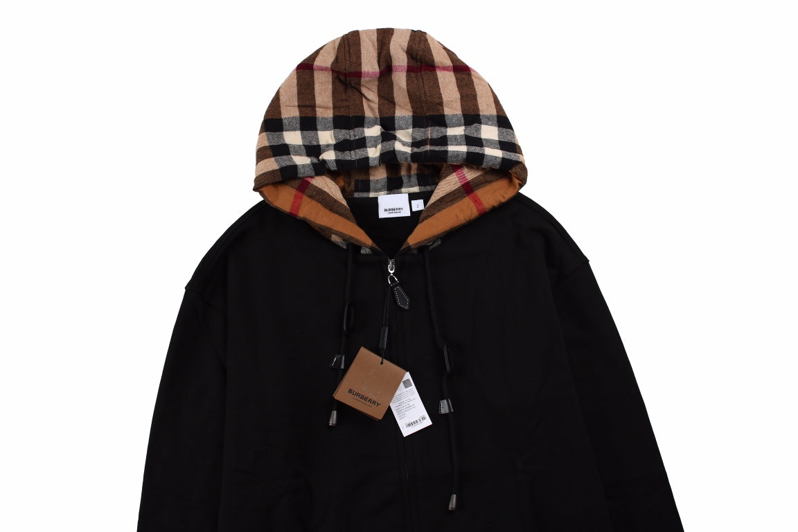 Burberry Check-Lined Hoodie - Black