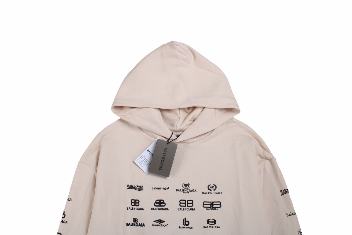 Ba*len*cia*ga beige multilogo hoodie