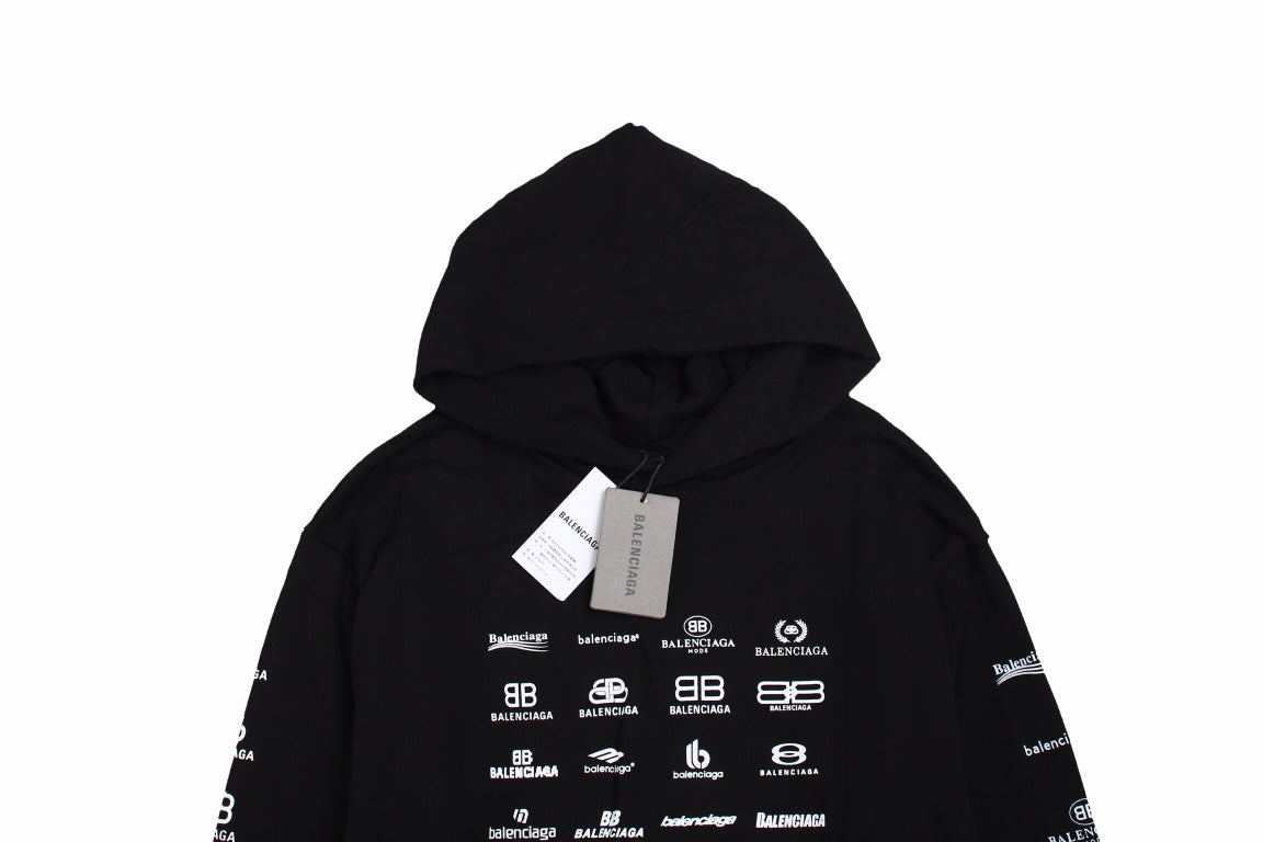 Ba*len*cia*ga black multilogo hoodie