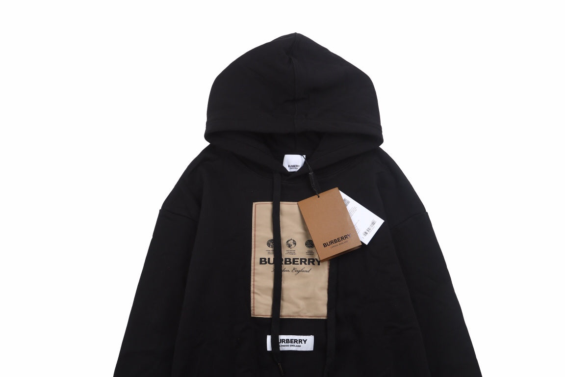 Burberry Black Hoodie with Logo Patch