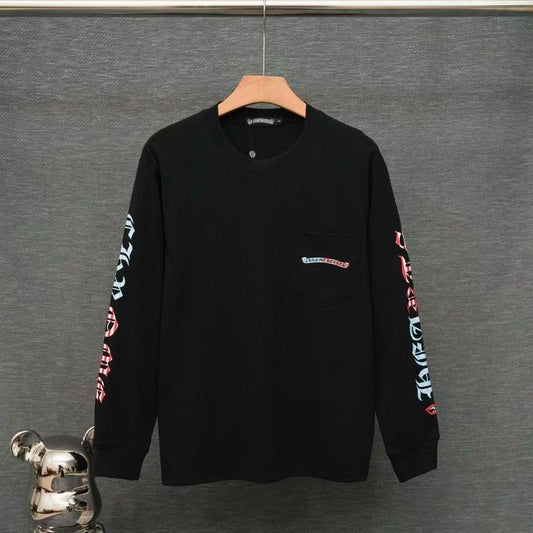 Chrome Hearts Classic Crewneck Long Sleeve T-Shirt in Black/Red/Blue