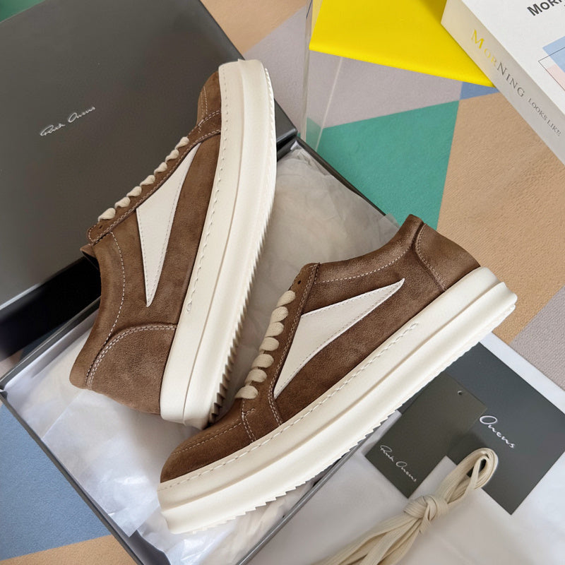 Rick Owens Brown Suede Low-Top Sneakers