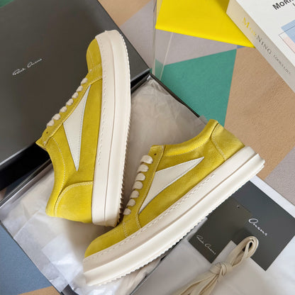 Rick Owens Yellow Suede Low-Top Sneakers