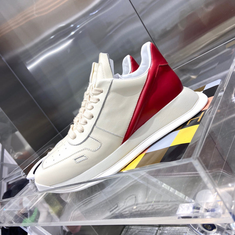 Rick Owens Cream and Red Low-Top Sneakers