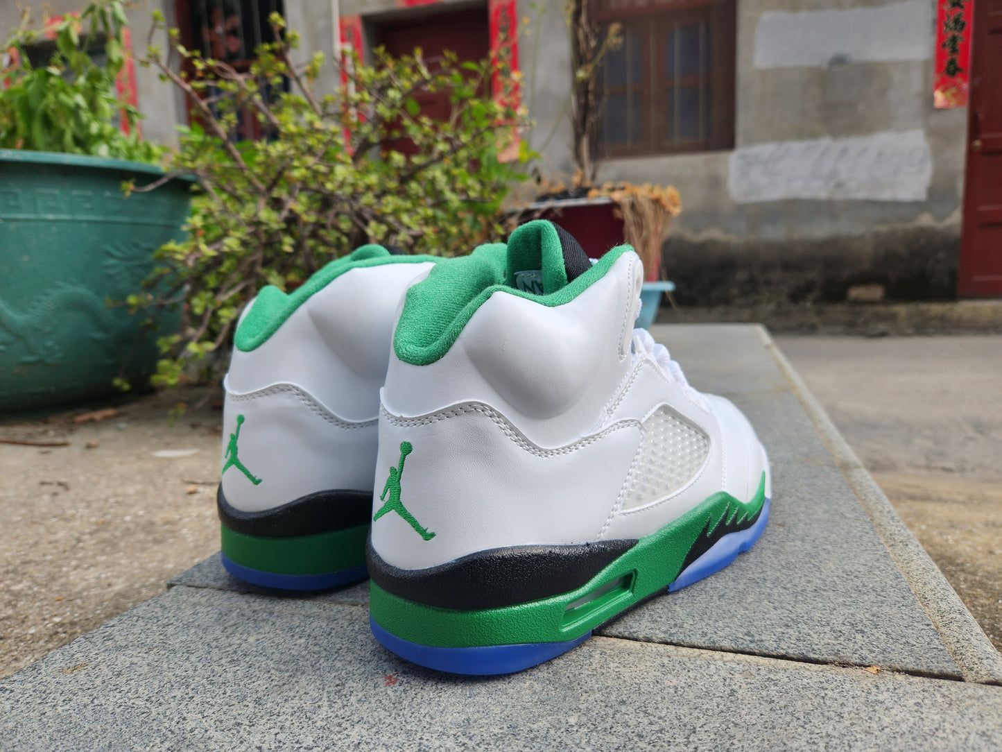 Jordan 5 white, green and black