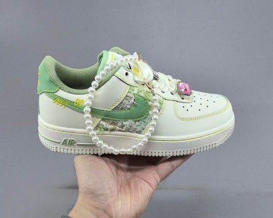 Nike Air Force 1 Low “Chanel-Style Green” – Elevated Tweed Luxury