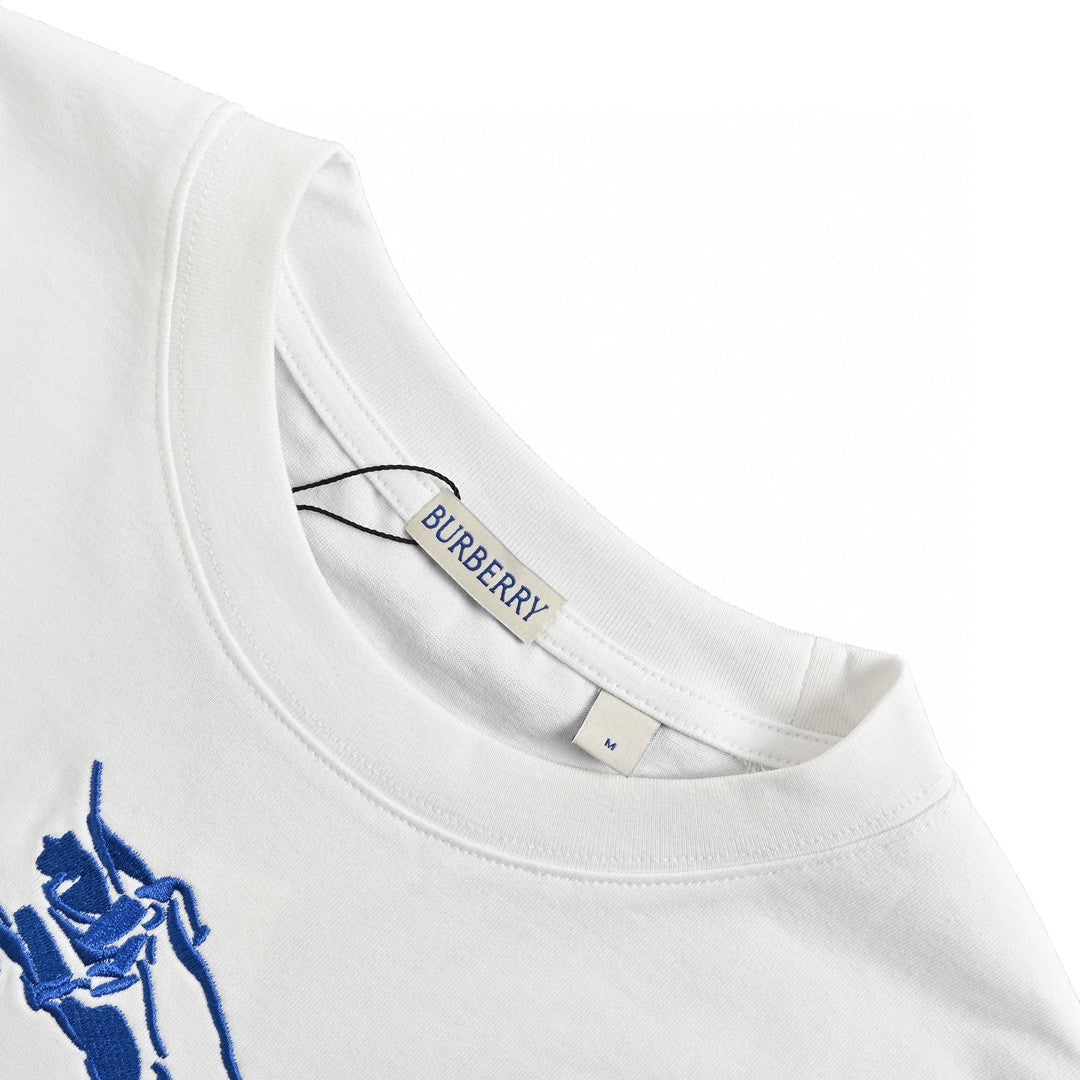 Burberry White T-Shirt with Blue Equestrian Knight Logo