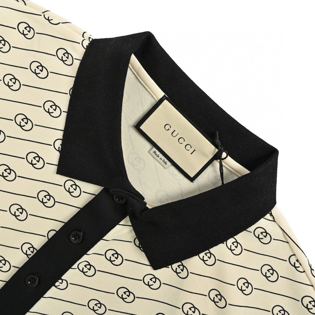 Gucci Beige and Black Patterned Polo Shirt