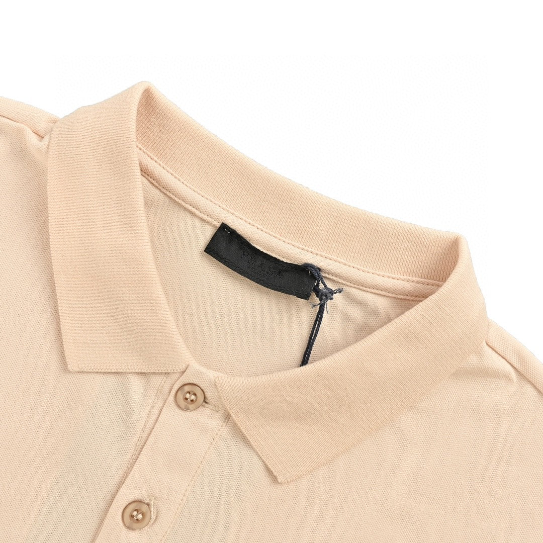 Pra*a logo patch beige polo shirt