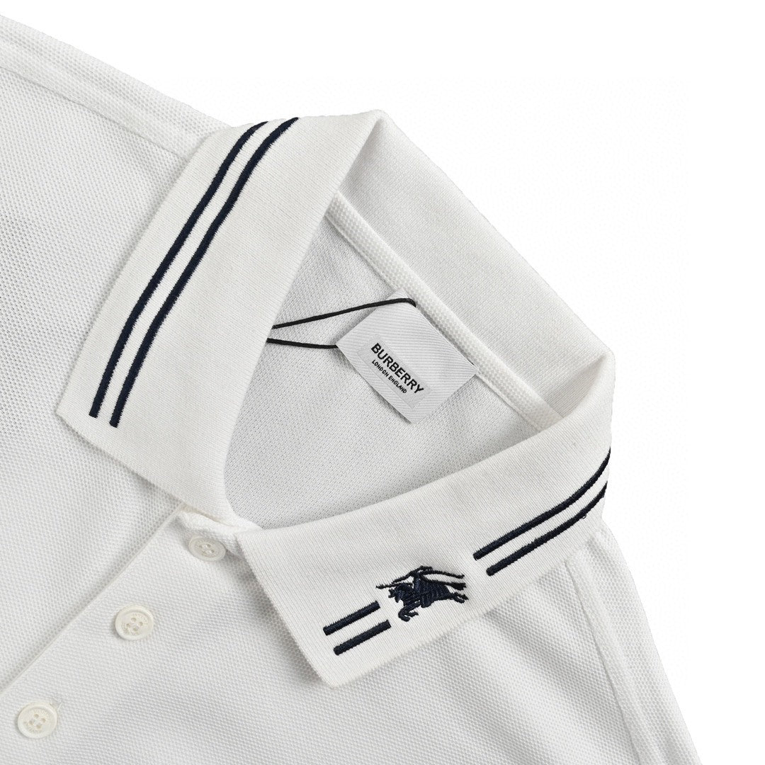 Burberry Striped Collar Polo Shirt in White