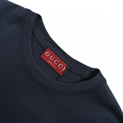 Gucci Navy Blue T-Shirt with Vertical Logo Patch