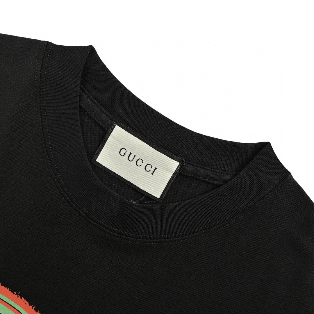 G*u*i multicolor interlocking g logo black t-shirt