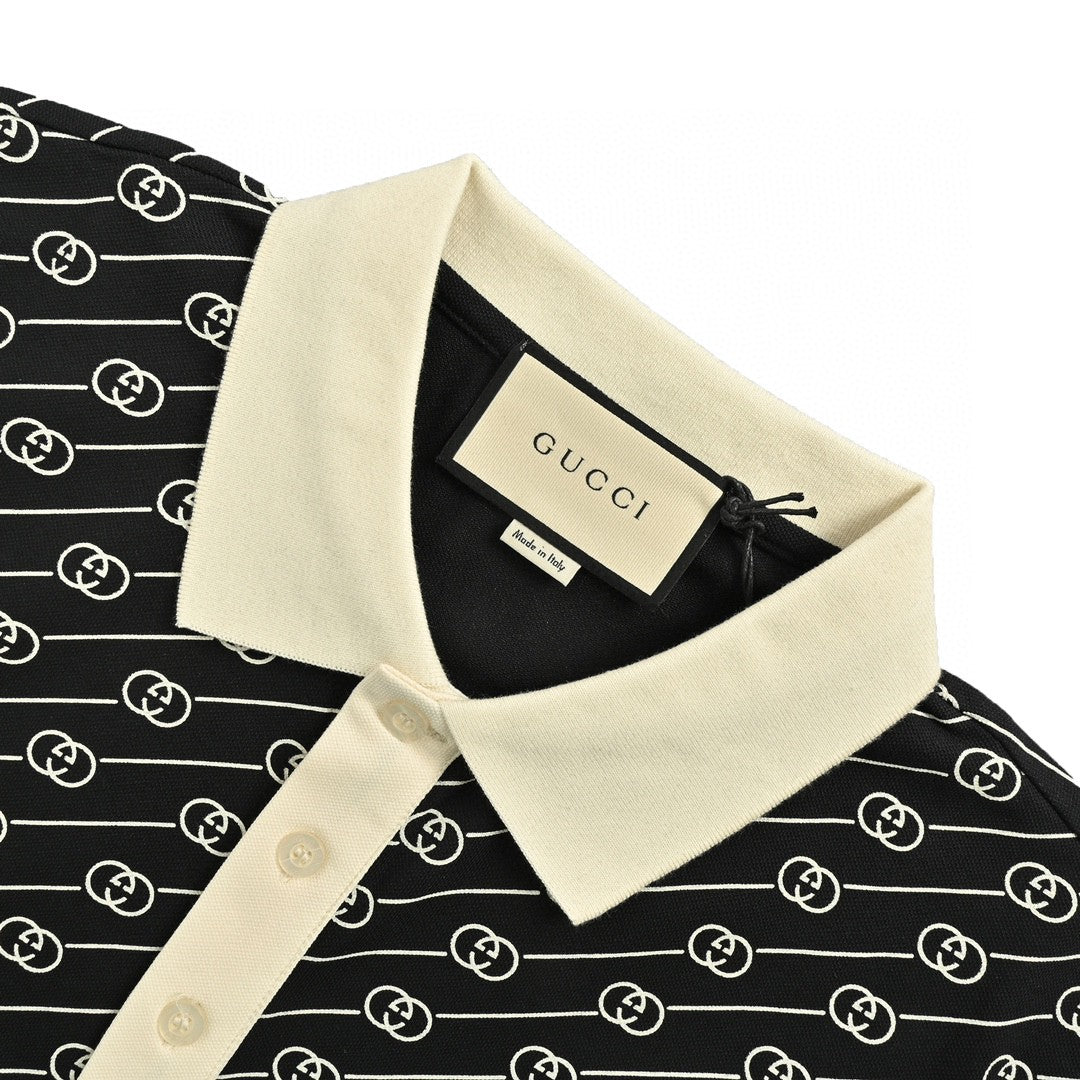 G*u*i black and beige patterned polo shirt