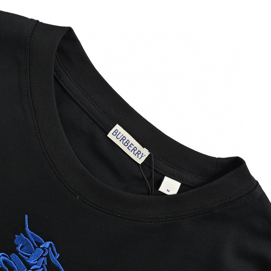 Burberry Black T-Shirt with Blue Equestrian Knight Logo