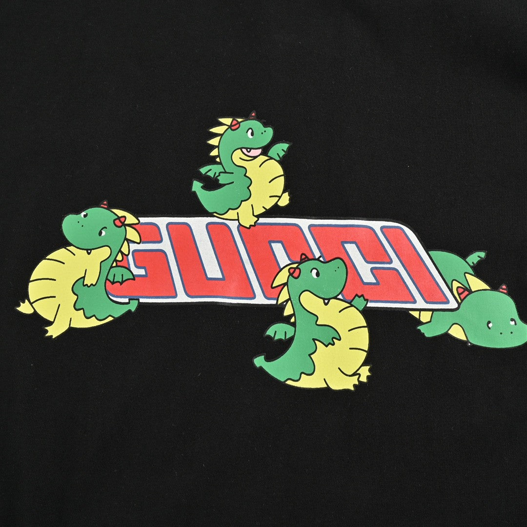 G*u*i black t-shirt with dinosaur graphic