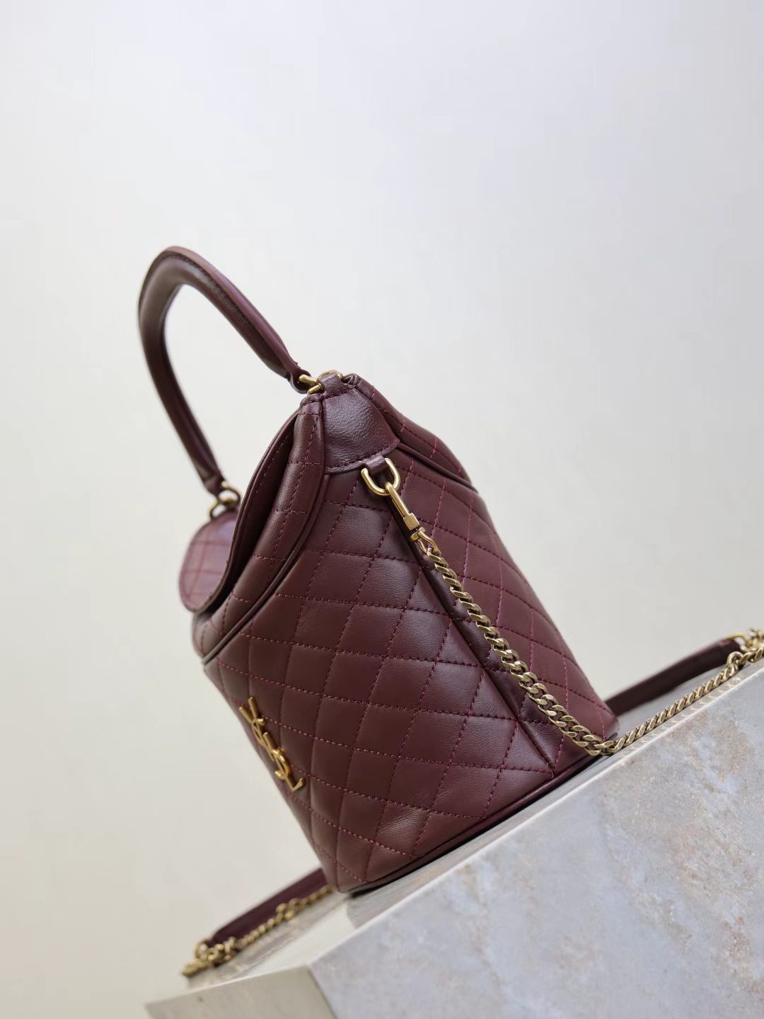 Saint Laurent Burgundy Flap Bucket Bag