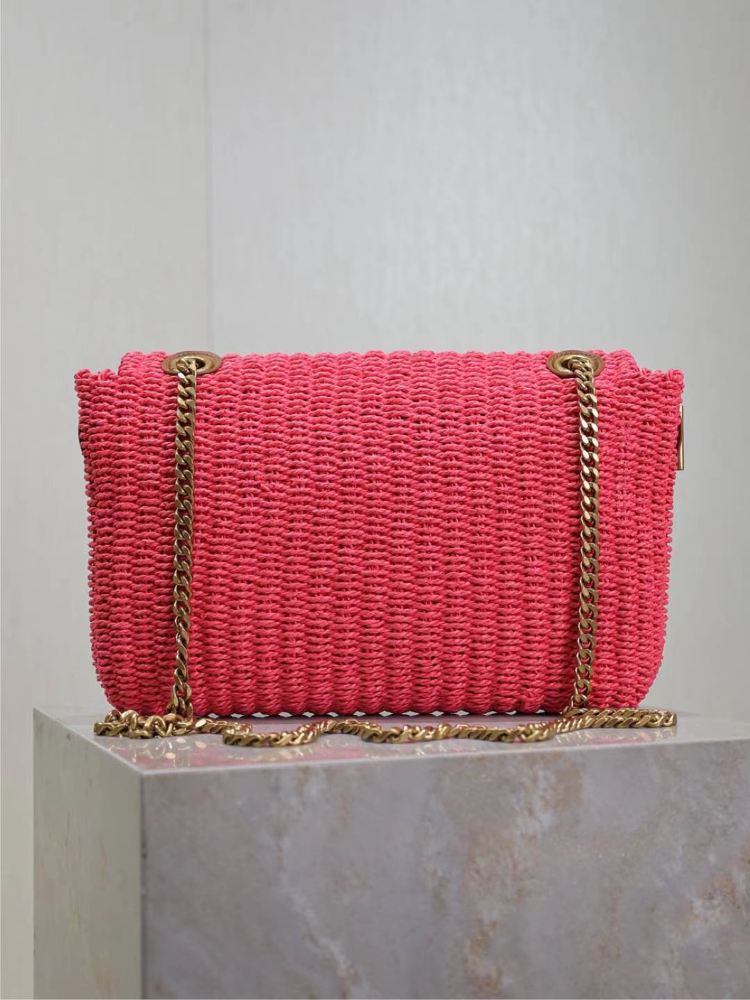 Saint Laurent pink raffia chain bag