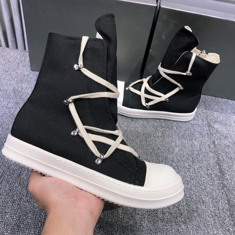 High-Top Black Canvas Sneakers with Wrap-Around Laces